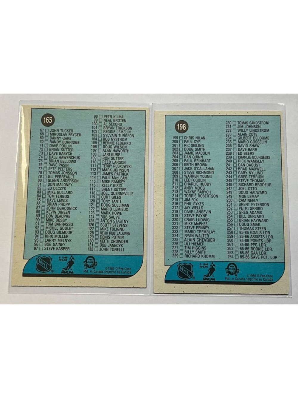 1986-87 Complete CHECKLIST Set #165  + #198  NM-MT OPC UNMARKED